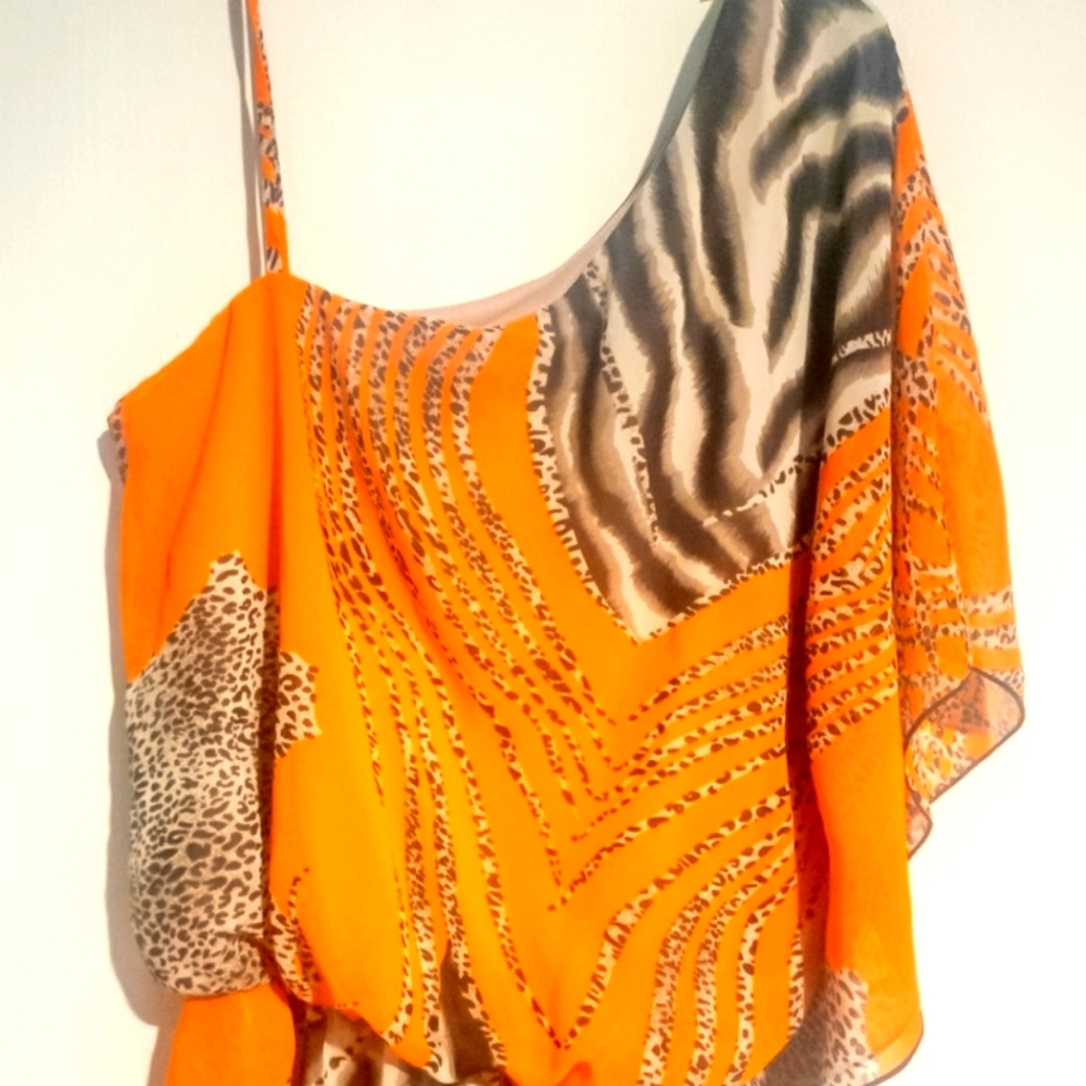 Infinito Off Shoulder Orange And Cheetah Top